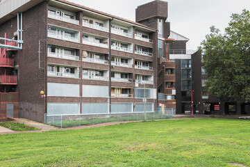 Boarded up council block in Grahame park estate in London, England