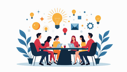 Corporate brainstorming session with creative ideas, innovation focus