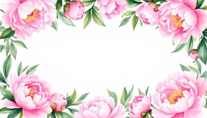 Fototapeta premium Elegant Pink Peony Flower Border Frame for Wedding Invitation Design