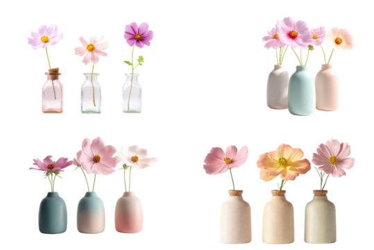 Vases Cosmos Flowers Pastel Sunset