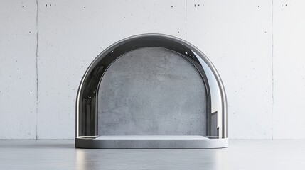Modern architectural display with curved design and concrete wall background.