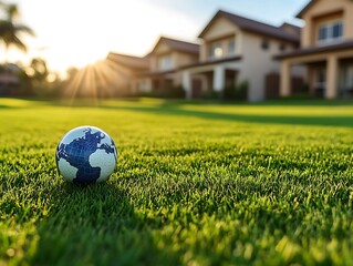 Obraz premium Global community, houses and green grass