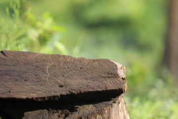 a wooden table with blurred background. for product presentation