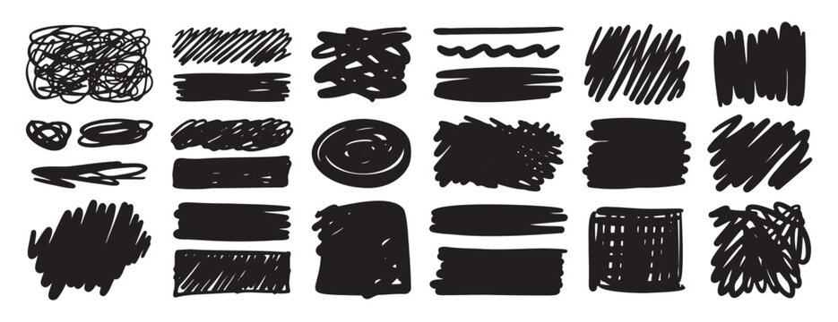 doodle sketch pen and scrible set isolated on white background. Hand drawn brush shapes freehand collection