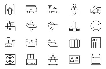 Aviation outline Icon set. Plane icon collection. Airplane icon vector. Flight transport symbol. Travel concept.