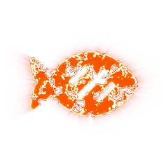 Burning icon fish cooked on transparent background. Looks like burnt paper
