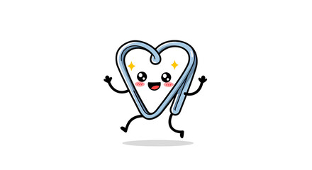 manga comic style, a cute paperclip character, bent into a heart shape, tiny hands waving, sparkling eyes 