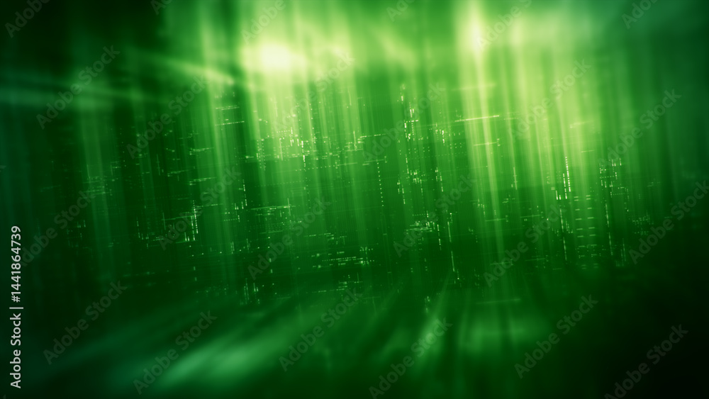 Aufkleber Futuristic network simulation blending AI, quantum physics, and deep learning, with a particle matrix analyzing data in a sleek, background animation display