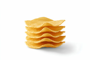 Delicious crispy potato chips stacked high, perfect for snacking or food photography.  Isolated on white background.