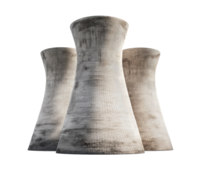 Cooling towers create industrial skyline with minimalist design on a transparent background, cut out