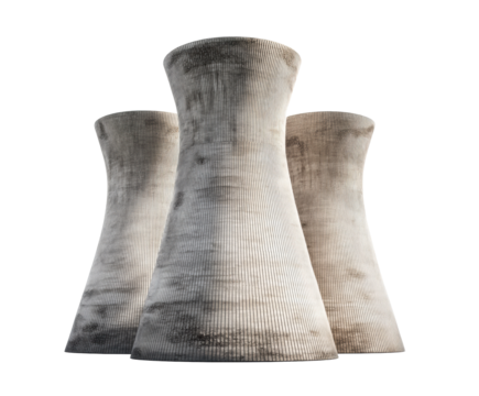 Cooling towers create industrial skyline with minimalist design on a transparent background, cut out