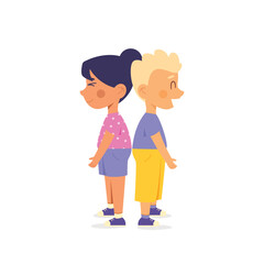 Smiling international kids playing best friend and feel happy. Kids friendship concept. Vector illustration cartoon flat style. © ina9