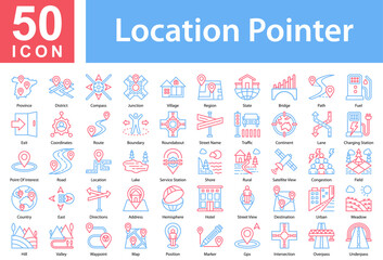 Fototapeta premium Location Pointer Icon Sheet and Collection with Outline Color