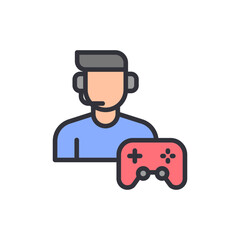 E-sport player colored icons, minimalist vector illustration ,simple transparent graphic element .Isolated on white background