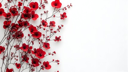 Elegant red flowers arranged on a white background creating a beautiful floral border design perfect for invitations or cards.