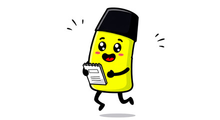 Fototapeta premium manga comic style, an enthusiastic highlighter character, neon yellow body, wide open eyes, jumping with excitement