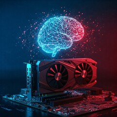 Fototapeta premium Graphic card with brain hologram with network line