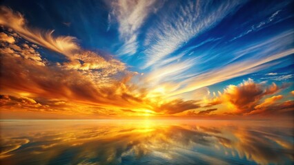 Obraz premium Fiery Sunset Hues Mirrored in Tranquil Waters, a Breathtaking Display of Nature's Artistic Mastery