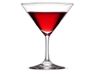 A vibrant red cocktail fills a classic martini glass against a pristine white background perfect for menu design or bar advertising.
