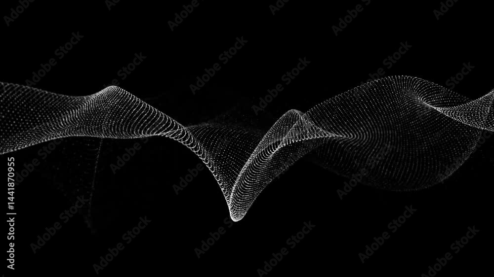Poster 3D digital dynamic wave. Flow digital structure. Secure cybersecurity data connection. Cyber technology background. 3D rendering.	