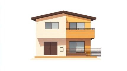 Two-toned House Facade Illustration, Exterior View, Architecture, Design