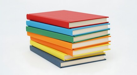 Stack of Colorful Books on White Background