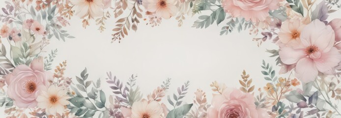 Delicate watercolor floral wreath, petal patterns  Soft, pastel hues on white , soft, beauty