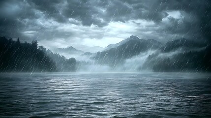 Obraz premium Dramatic Mountain Lake Landscape Under a Dark and Stormy Sky