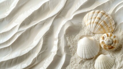 Decorative beach elements - shells and sand. stock photo --ar 16:9 --raw --v 6 Job ID: 78e3a1ae-bbaa-4667-8178-0f3de77aee58