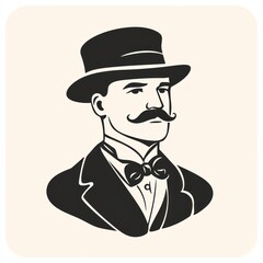 Vintage Gentleman Portrait, Elegant, Classic Style, Stylish Man, Formal Wear, Background Beige, Vector Art, Use Stock Photo for Fashion, History, or Design