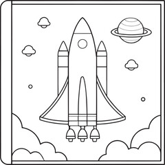 space rocket notebook coloring page with pencils coloring page vector illustration