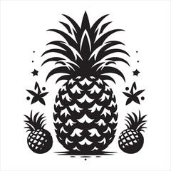 a fresh pineapple fruit vector silhouette, vector black color silhouette, isolated white background 