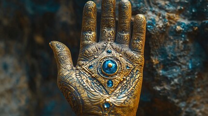 Ornate Golden Hand Sculpture with Jewels
