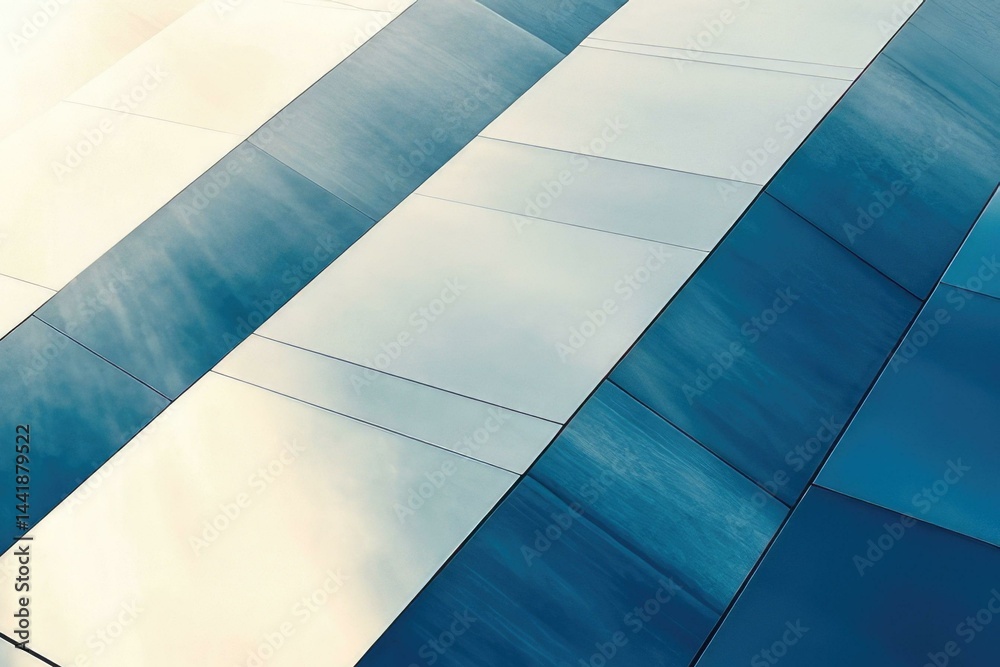 Fototapete abstract architectural image featuring a diagonal pattern of blue and off-white panels.