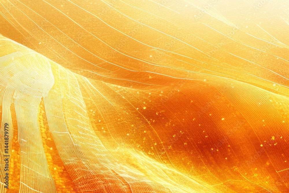 Poster abstract image of flowing, golden, translucent fabric with light and shadow effects.