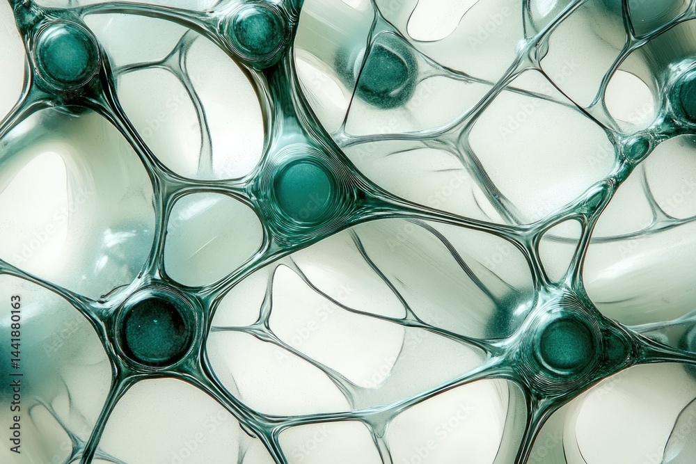 Poster Abstract image depicting a network of interconnected nodes, resembling a neural network or cellular structure.