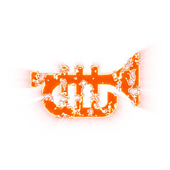 Burning icon trumpet on transparent background. Looks like burnt paper