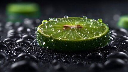 Juicy citrus slice close-up macro fruit photography wet lime with water droplets vibrant green texture