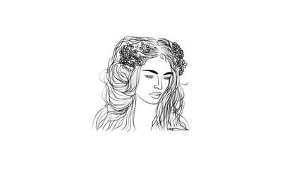 Beautiful woman with flowers in her hair vector illustration