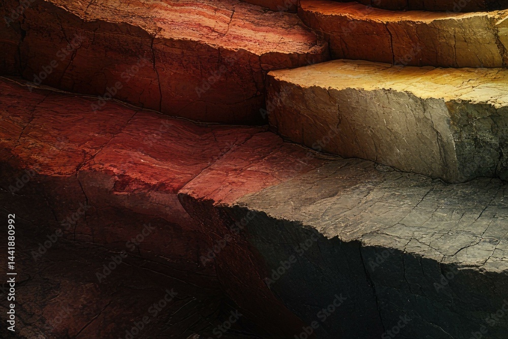 Leinwandbilder abstract image of layered rocks with warm and cool tones, showcasing texture and depth.