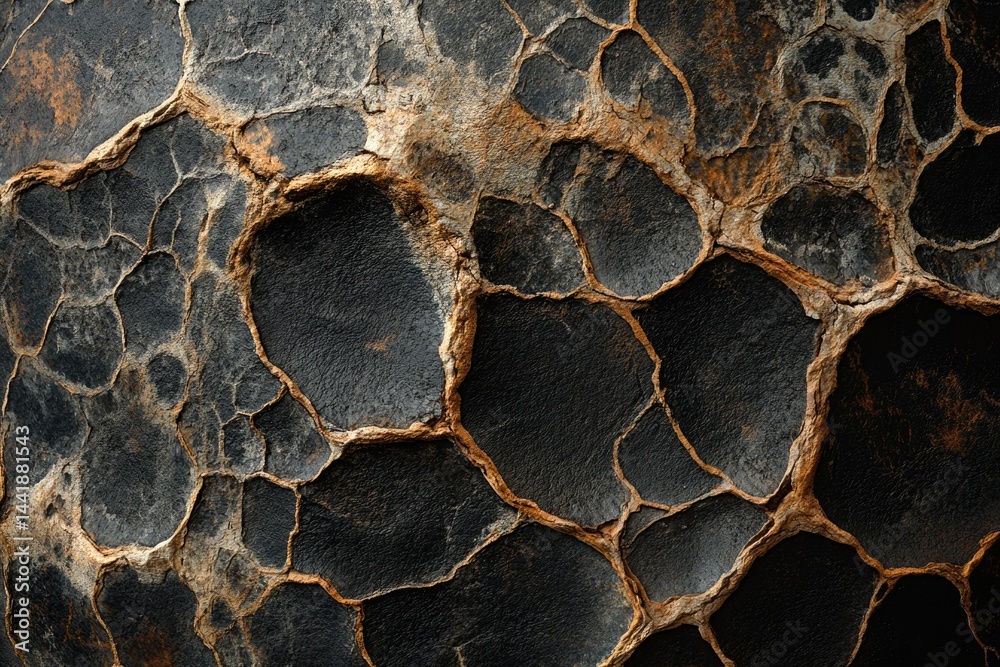Aufkleber dark, cracked stone surface with a honeycomb pattern, showing texture and age.