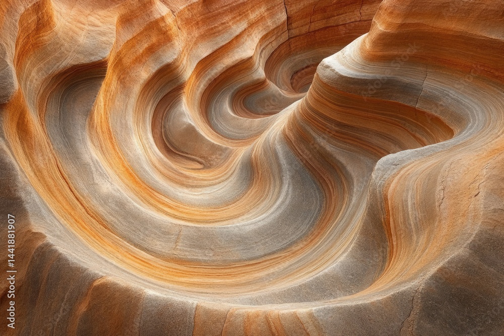 Poster Swirling sandstone layers create a mesmerizing abstract pattern of earthy oranges and grays.