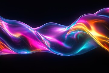 Abstract vibrant neon wave flowing in dark background, colorful digital art.