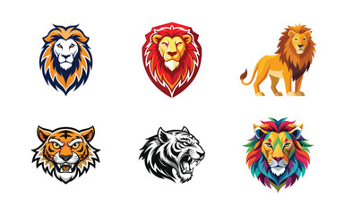 Set of Full body and face  tiger logo design vector template. Black and white color silhouette tiger vector illustration. design on a white background