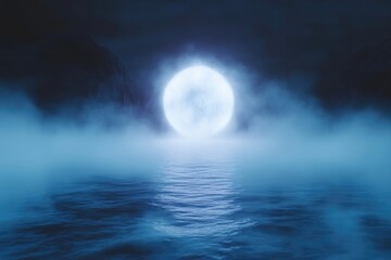 Misty Moonlight Over Calm Waters