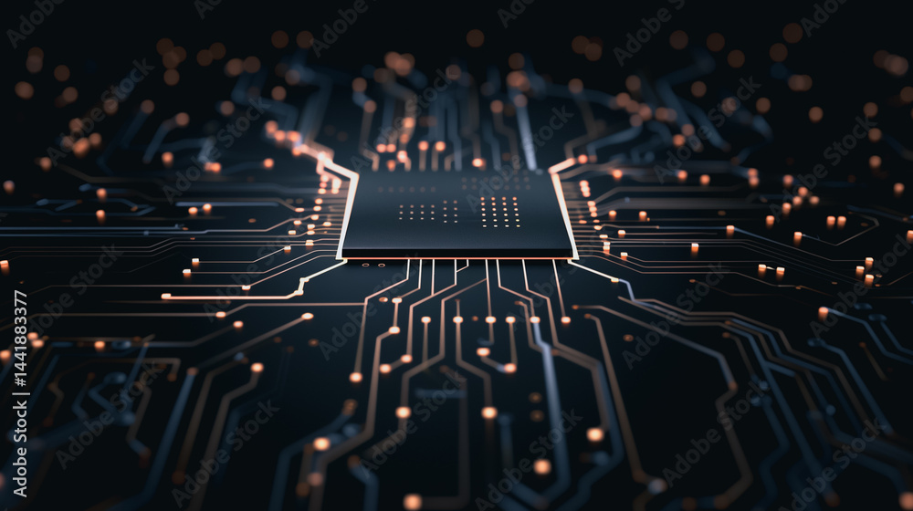 Poster tech circuit board: a close-up of a high-tech circuit board. the image captures the intricate detail