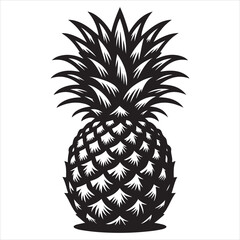 Obraz premium a fresh pineapple fruit vector silhouette, vector black color silhouette, isolated white background 