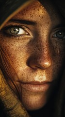 Close-up of a woman's face with freckles