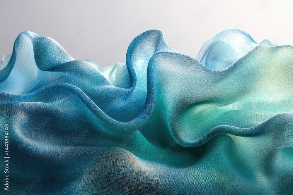 Poster abstract image of flowing teal and turquoise fabric, creating soft, wave-like forms.