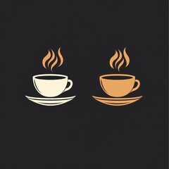 Obraz premium Two coffee cups, steaming, on dark background, for cafe menu, logo, or graphic design